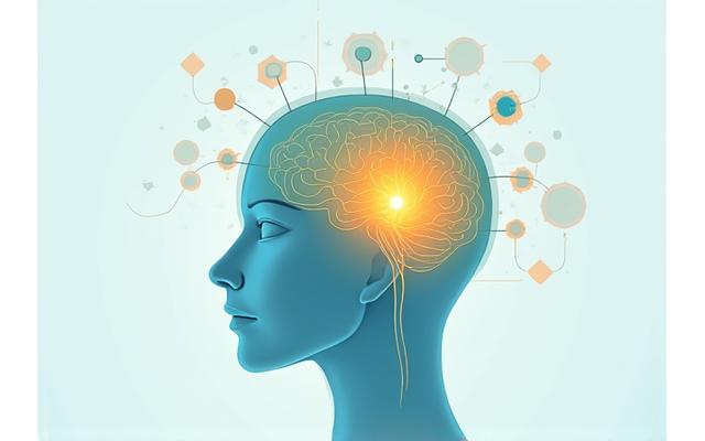 Visualizzazione stilizzata del cervello umano con collegamenti neurali che si rafforzano con piccole azioni ripetute, con diagrammi che mostrano il ciclo dell'abitudine (segnale, routine, ricompensa) attorno ad esso.