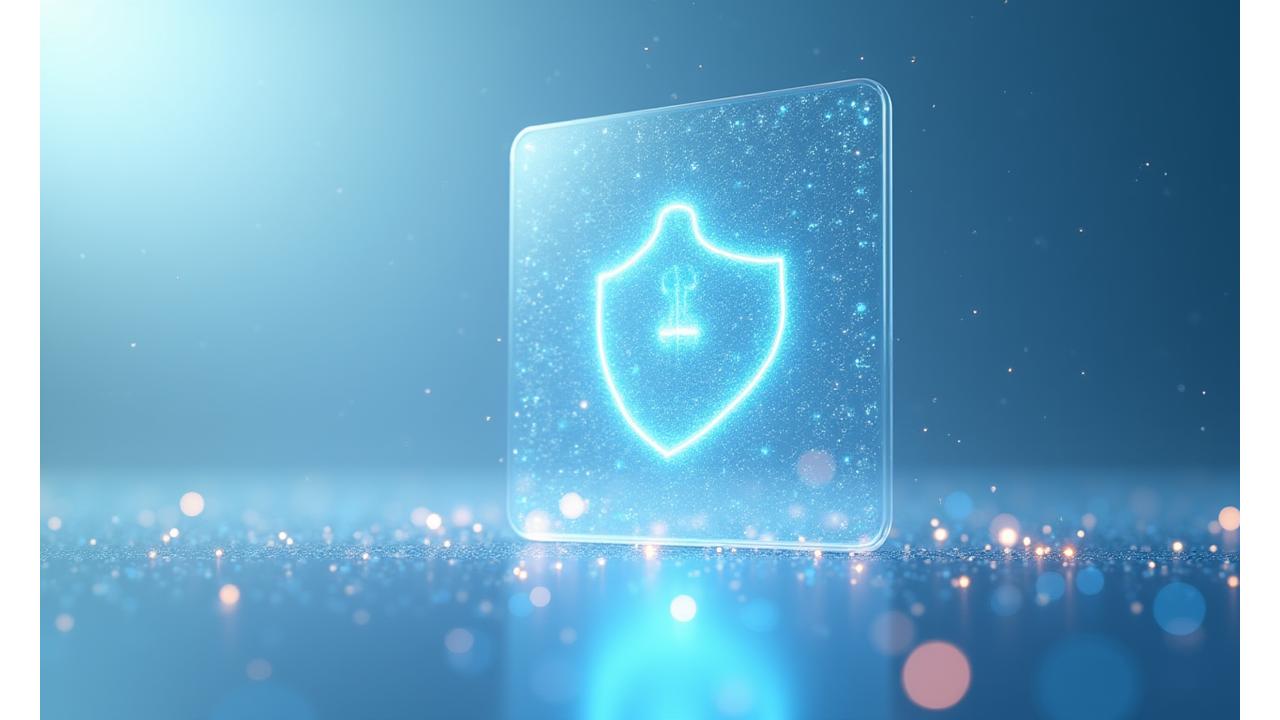 Illustrazione astratta di dati protetti da uno scudo digitale, con elementi di benessere e privacy