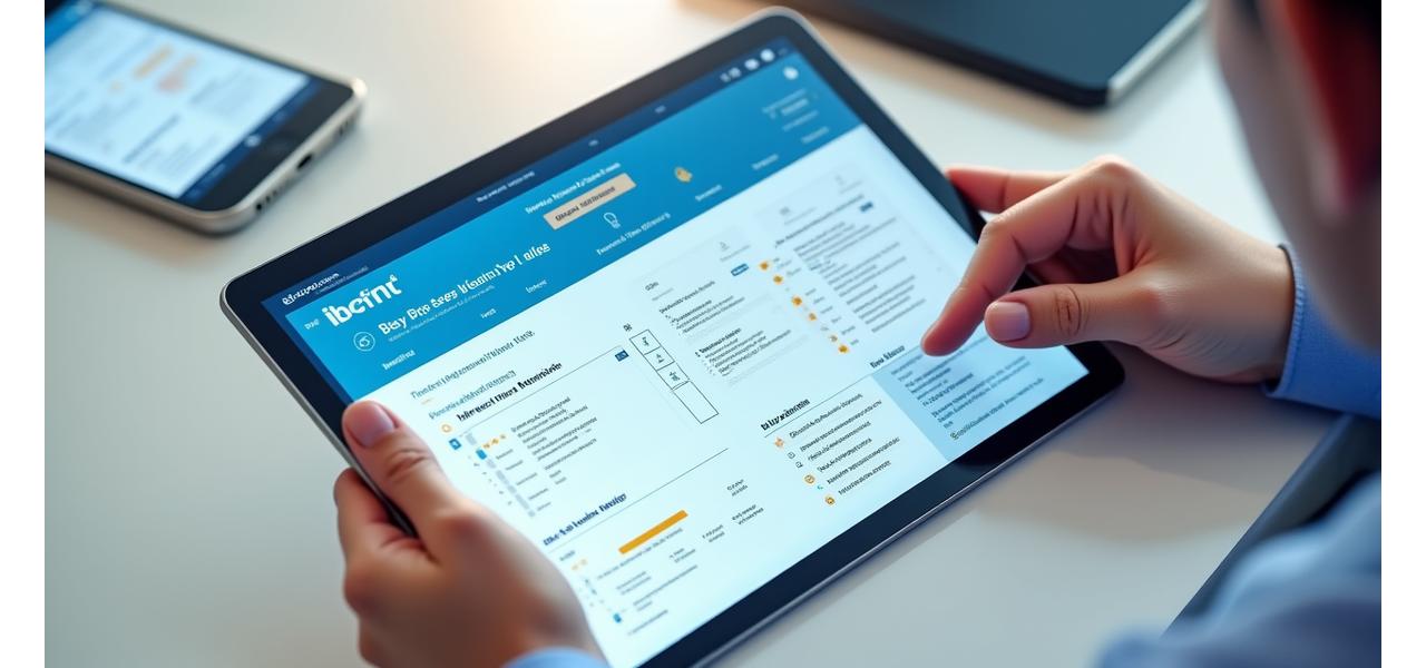 Schermi di tablet e smartphone che mostrano grafici e recensioni dettagliate di prodotti benessere, con icone di stelle e commenti degli utenti, in un ambiente pulito e tecnologicamente avanzato.